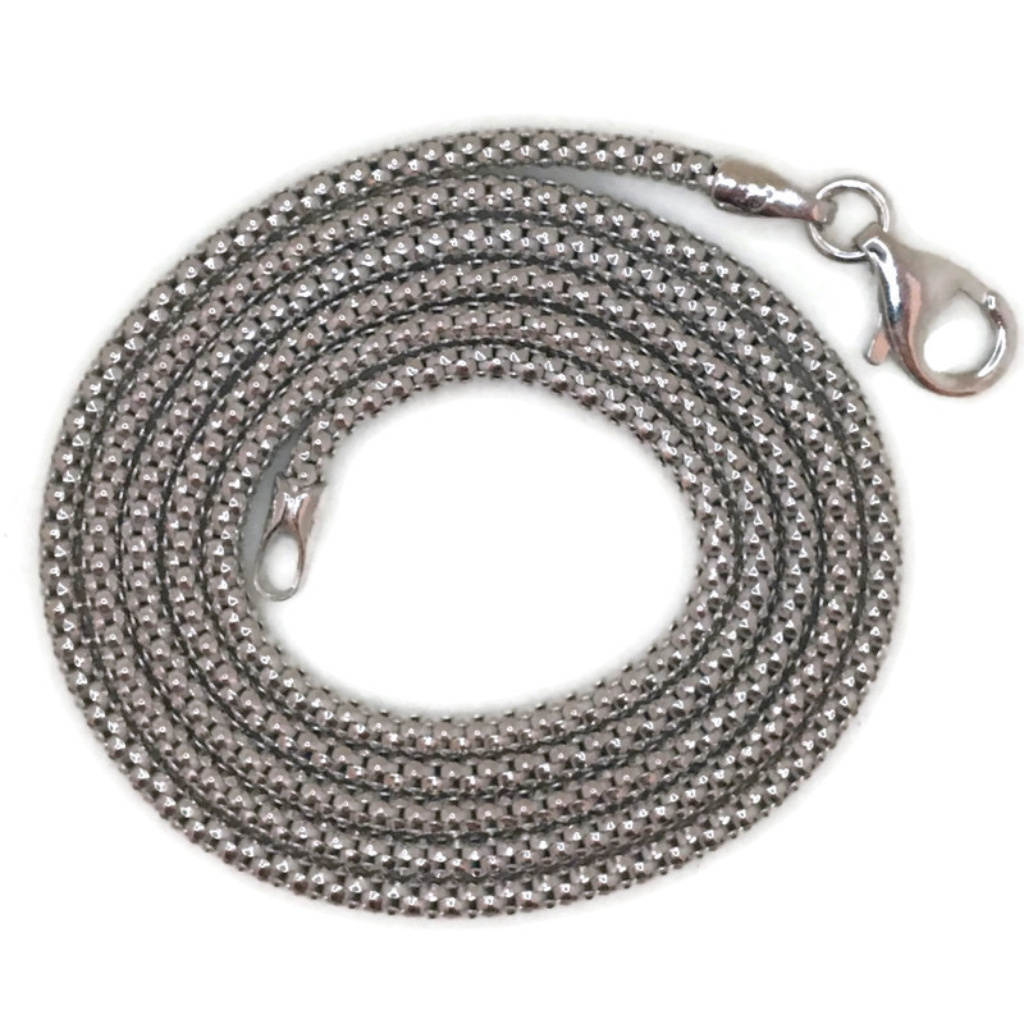 White Gold On Silver Necklace Thin Popcorn Chain 50$